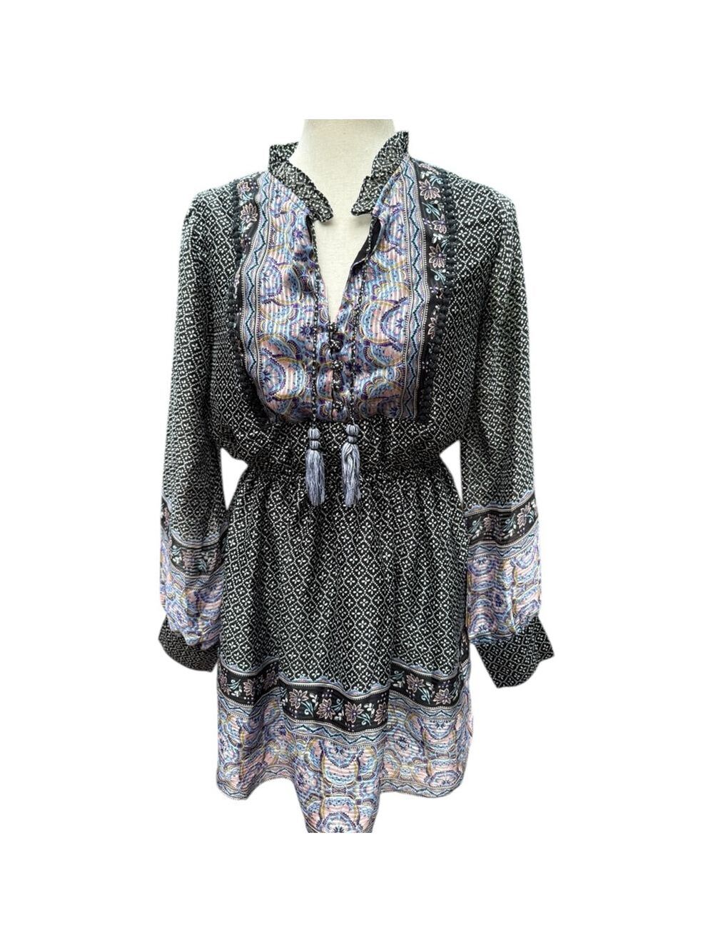 Anthropologie Boho Peasant Tunic Dress M Accuracy à la Plage Tassel Festival 10